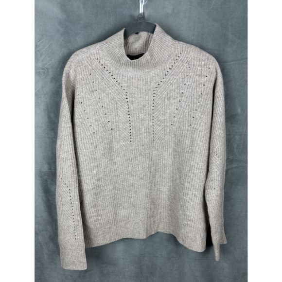 Charter Club 100% Cashmere Mock Neck Sweater Women's Large Taupe Quiet Luxury - Picture 1 of 14